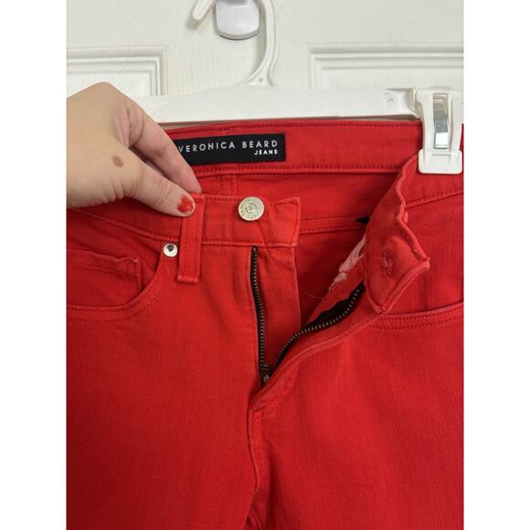 Veronica Beard Jeans Red Brooke 8.5” Crop Denim Pants Size 25 Holiday Party - Picture 8 of 10